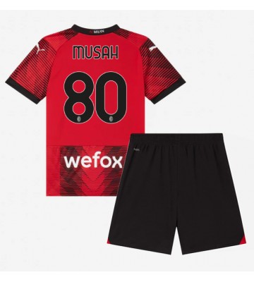 AC Milan Yunus Musah #80 Hjemmebanesæt Børn 2023-24 Kort ærmer (+ korte bukser)